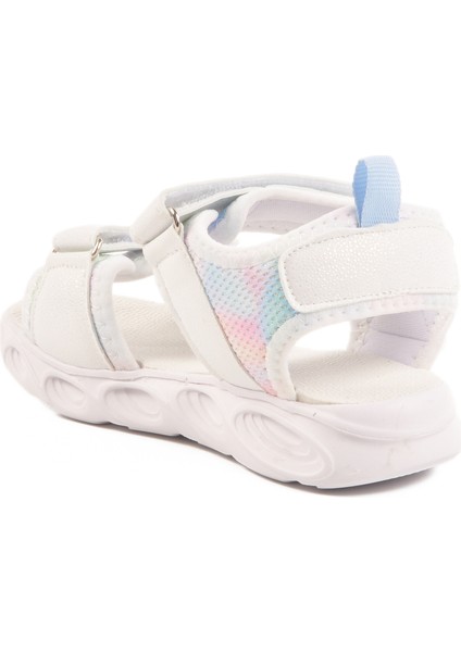 Beyaz Cırtlı Işıklı Kız Çocuk Sandalet 018129 P fırsatları