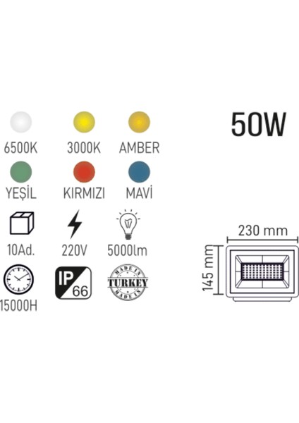50WATT LED Projektör | Mavi Işık | Bahçe, Halı Saha, Dış Mekan Aydınlatma | IP66 Su Geçirmez fiyatları