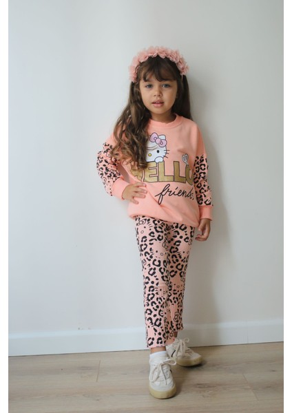 Hello Kız Çocuk Leopar Kollu Taytlı Takım 2li modelleri