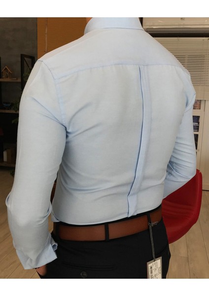 İtalyan Stil Slim Fit Dik Yaka Saten Erkek Gömlek Buz Mavisi T4749 modelleri