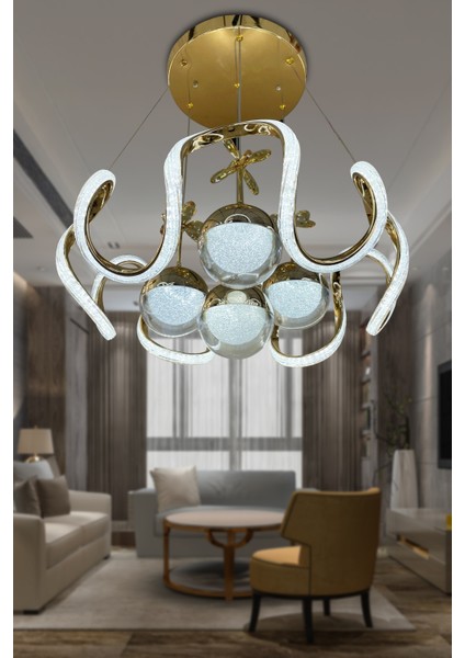 Arya Fanus 4 Toplu Simli Slikonlu Yüksek (Işık) Modern Salon LED Avizesi