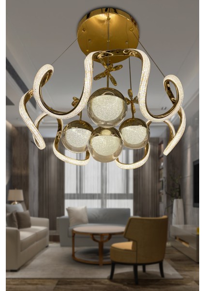 Arya Fanus 4 Toplu Simli Slikonlu Yüksek (Işık) Modern Salon LED Avizesi modelleri