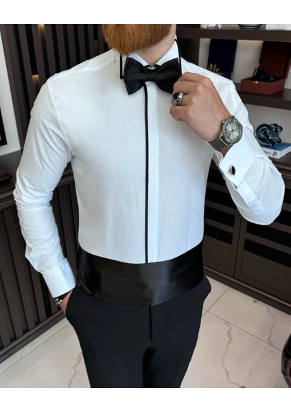İtalyan Kesim Damatlık Slim Fit Ata Yaka Erkek Gömlek T3469