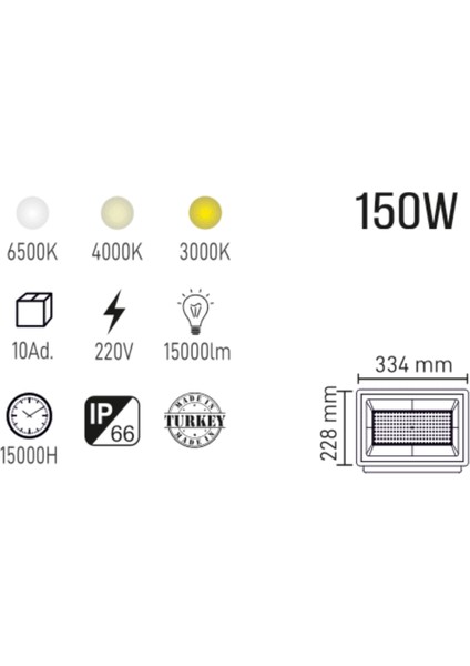 150W LED Projektör | Günışığı | Bahçe, Halı Saha, Dış Mekan Aydınlatma | IP66 Su Geçirmez
