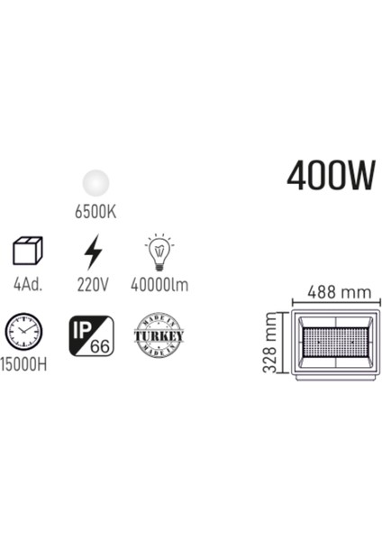 400W LED Projektör | Beyaz Işık | Bahçe, Halı Saha, Dış Mekan Aydınlatma | IP66 Su Geçirmez