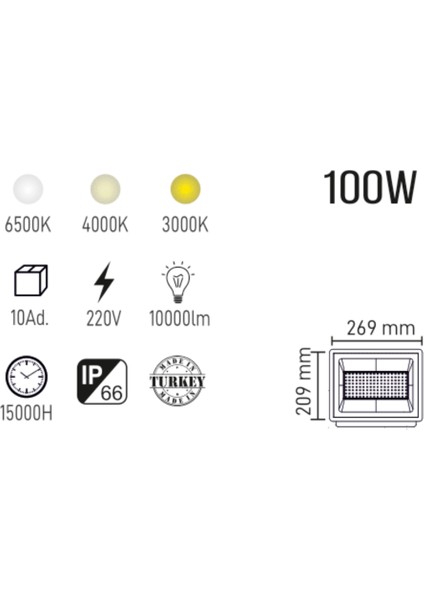 100WATT LED Projektör | Beyaz Işık | Bahçe, Halı Saha, Dış Mekan Aydınlatma | IP66 Su Geçirmez fiyatları