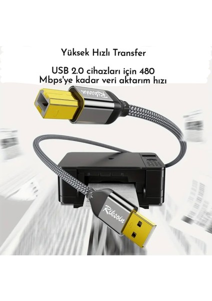 3-Metre Usb-A To Usb-B 2.0 Yazıcı Kablosu Ce Lisanslı Hasır Örgülü Sağlam Kablo fırsatları