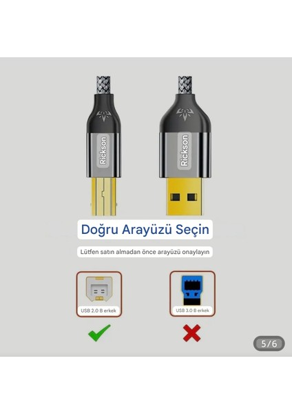 3-Metre Usb-A To Usb-B 2.0 Yazıcı Kablosu Ce Lisanslı Hasır Örgülü Sağlam Kablo