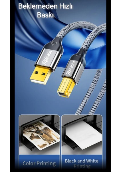 3-Metre Usb-A To Usb-B 2.0 Yazıcı Kablosu Ce Lisanslı Hasır Örgülü Sağlam Kablo indirimleri
