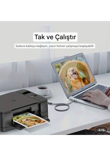 3-Metre Usb-A To Usb-B 2.0 Yazıcı Kablosu Ce Lisanslı Hasır Örgülü Sağlam Kablo