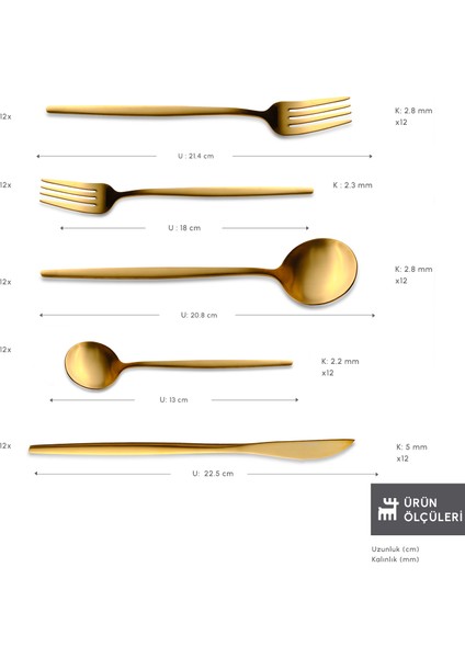 Orion Mat 12 Kişilik 60 Parça Çatal Kaşık Bıçak Takımı Gold fiyatları