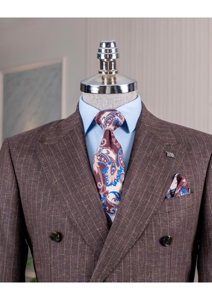 Italyan Stil Kruvaze Ceket Pantolon Takım Elbise Kahverengi T14092 fiyatları