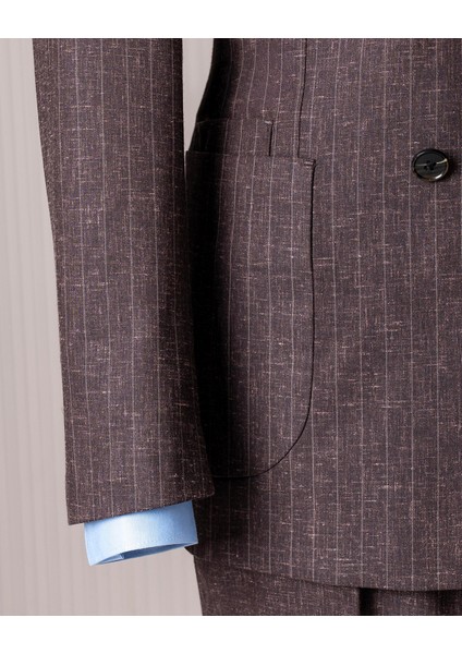 Italyan Stil Kruvaze Ceket Pantolon Takım Elbise Kahverengi T14092 modelleri