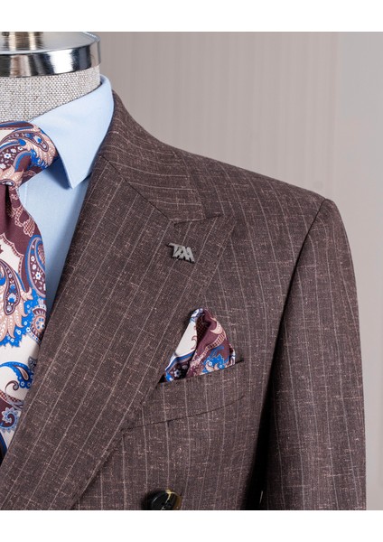 Italyan Stil Kruvaze Ceket Pantolon Takım Elbise Kahverengi T14092 fırsatları