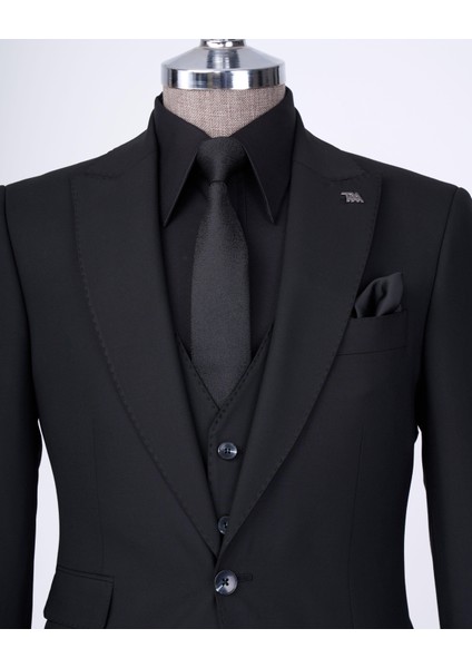 Italyan Stil Slim Fit 8 Drop Ceket Yelek Pantolon Takım Elbise Siyah T12730 fiyatları