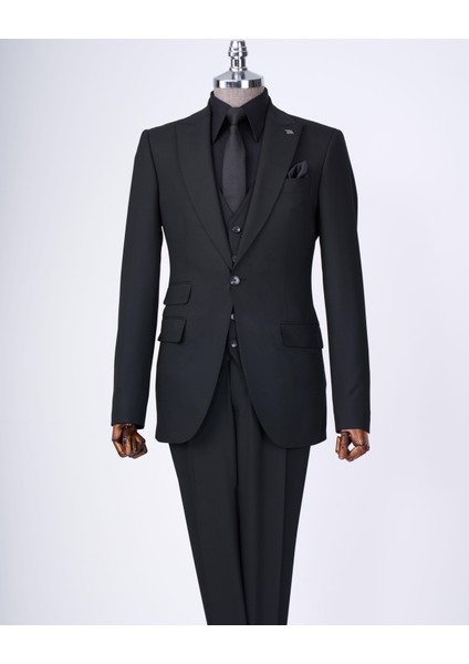 Italyan Stil Slim Fit 8 Drop Ceket Yelek Pantolon Takım Elbise Siyah T12730 modelleri