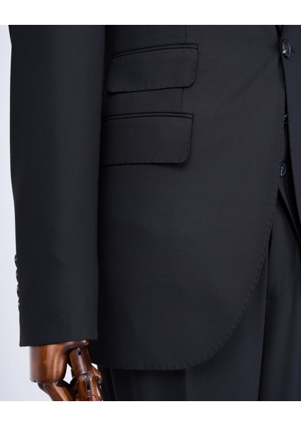 Italyan Stil Slim Fit 8 Drop Ceket Yelek Pantolon Takım Elbise Siyah T12730 indirimleri