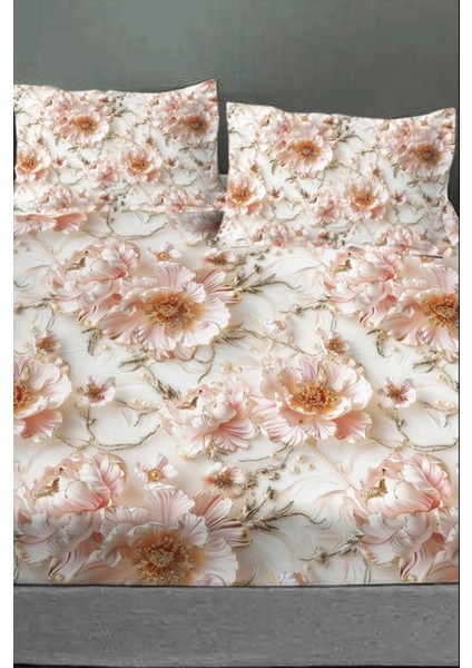 %100 Pamuk Lastikli Çarşaf Özel Tasarım 5d Dijital 60 Tel Soft Rose modelleri