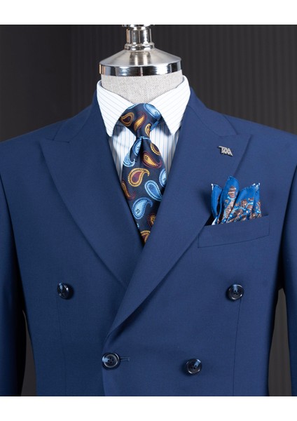 Italyan Stil Kruvaze Ceket Pantolon Takım Elbise Lacivert T14117 fiyatları