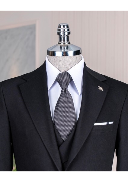 Italyan Stil Slim Fit Ceket Yelek Pantolon Takım Elbise Siyah T14187 fiyatları