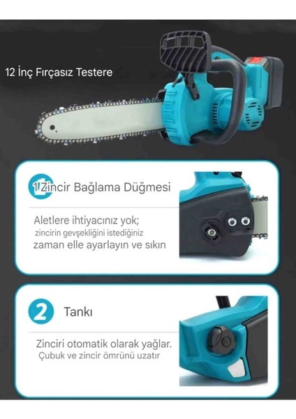 Şarjlı Zincirli Ağaç Budama Kesme Motorlu Testere Fırçasız Bahçe Ahşap Odun modelleri