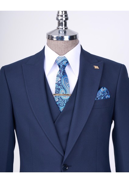 Italyan Stil Slim Fit Erkek Ceket Yelek Pantolon Takım Elbise Lacivert T13466 fiyatları