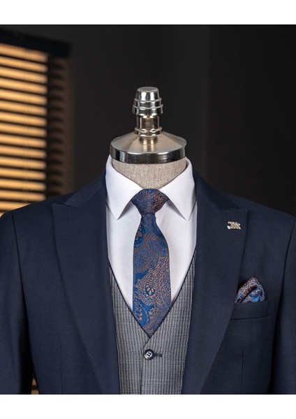 Italyan Stil Kombin Takım Elbise Ceket Yelek Pantalon Lacivert T14354 fiyatları