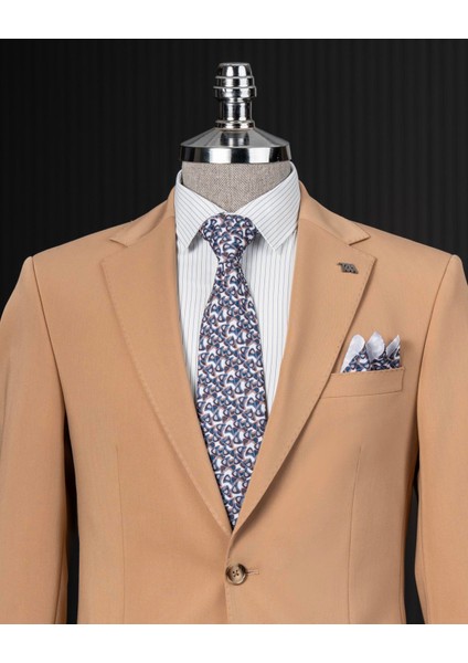 Italyan Stil Slim Fit Ceket Pantalon Takım Elbise Camel T14000 fiyatları