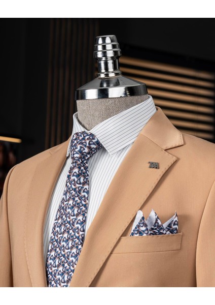 Italyan Stil Slim Fit Ceket Pantalon Takım Elbise Camel T14000 modelleri