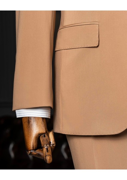 Italyan Stil Slim Fit Ceket Pantalon Takım Elbise Camel T14000 fırsatları