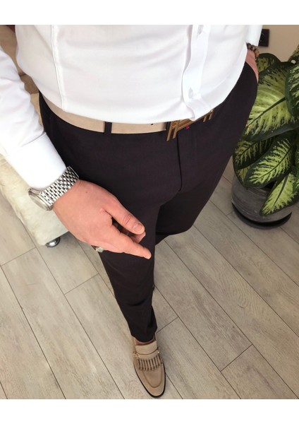 Italyan Stil Slim Fit Erkek Kumaş Pantolon Kahverengi T4488 fiyatları