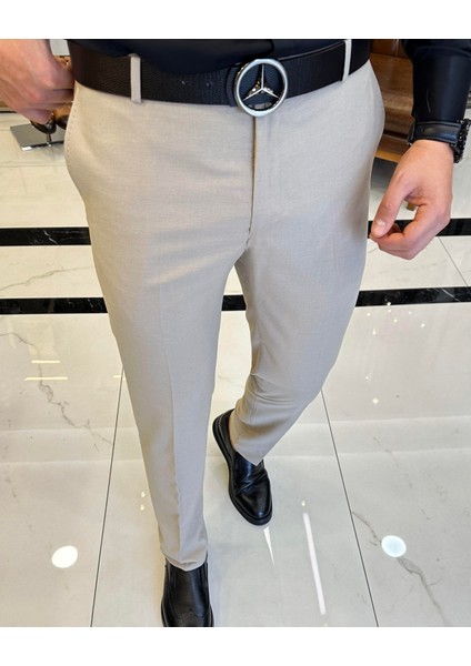 İtalyan Kesim Slim Fit Mevsimlik Bej Kumaş Pantolon T3480