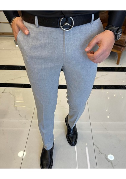 İtalyan Stil Slim Fit Erkek Kumaş Pantolon Gri T4254