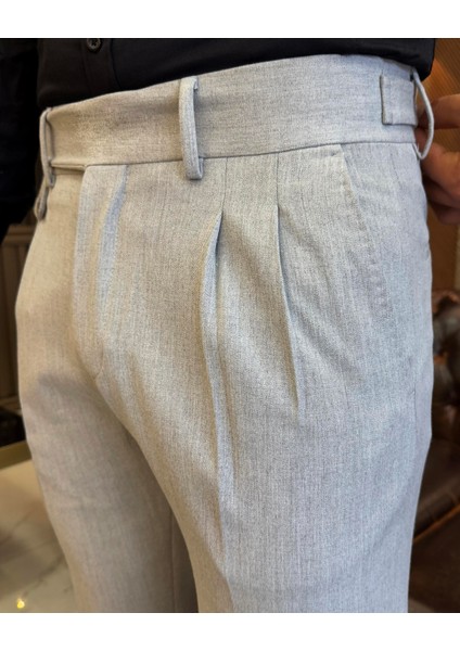 Italyan Stil Slim Fit Erkek Pileli Kumaş Pantolon Gri T5286 fiyatları