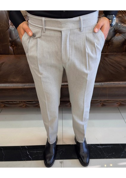 Italyan Stil Slim Fit Erkek Pileli Kumaş Pantolon Gri T5286 modelleri