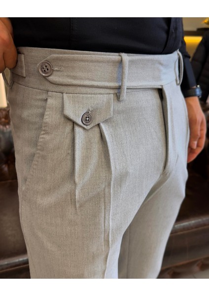 Italyan Stil Slim Fit Erkek Pileli Kumaş Pantolon Gri T5286 fırsatları