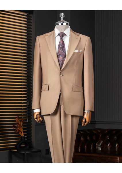 Italyan Stil Ceket Pantolon Takım Elbise %88 Yünlü Kahverengi T14162