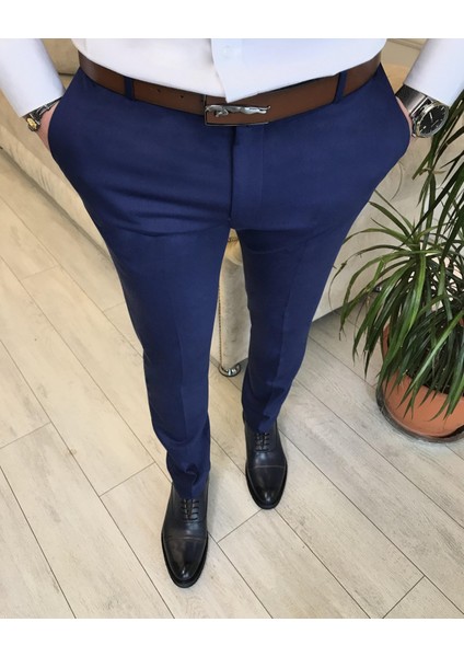 İtalyan stil slim fit erkek kumaş pantolon Açık Lacivert T4828
