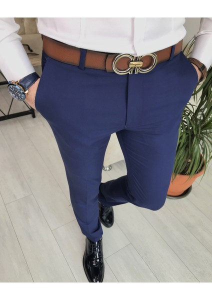 İtalyan stil slim fit erkek kumaş pantolon Açık Lacivert T4828 modelleri
