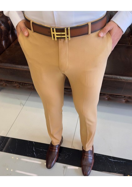 İtalyan Stil Slim Fit Erkek Kumaş Pantolon Açık Camel T4678 fiyatları