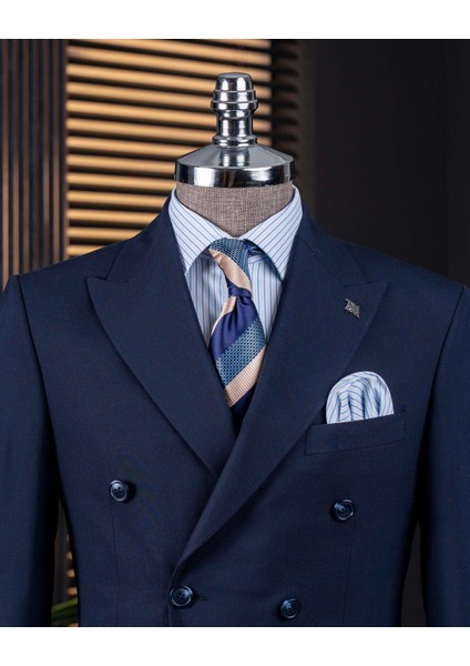 Italyan Stil Kruvaze Ceket Pantolon Takım Elbise Lacivert T14116 fiyatları