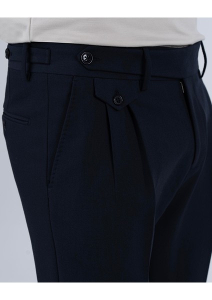 Italyan Stil Slim Fit Erkek Pileli Kumaş Pantolon Lacivert T5288 fiyatları