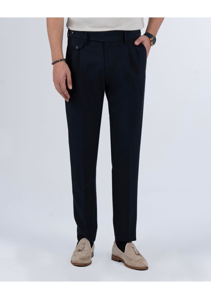Italyan Stil Slim Fit Erkek Pileli Kumaş Pantolon Lacivert T5288 modelleri