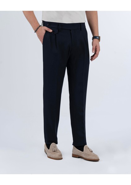 Italyan Stil Slim Fit Erkek Pileli Kumaş Pantolon Lacivert T5288 fırsatları