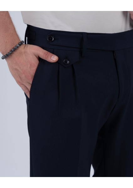 Italyan Stil Slim Fit Erkek Pileli Kumaş Pantolon Lacivert T5288 indirimleri