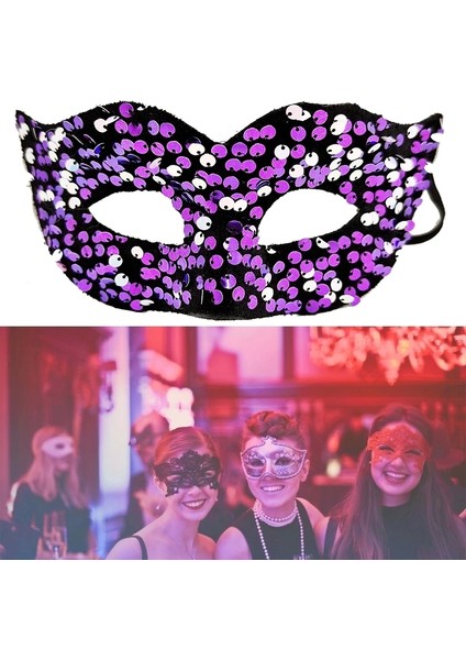 Bfs Mor Renk Arkadan Lastikli Pul Payet Işlemeli Balo After Parti Maskesi fiyatları