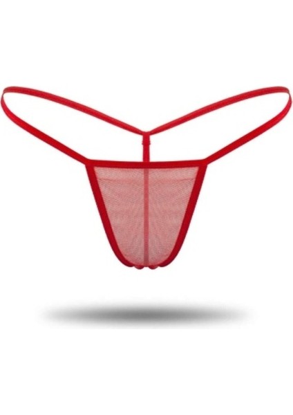 Kırmızı Tül Transparan String Tanga Iç Giyim