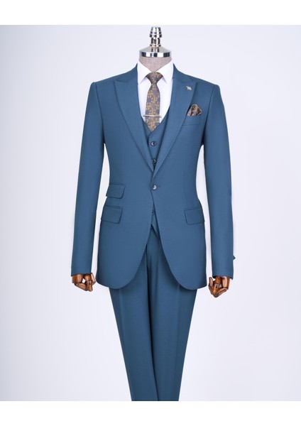 Italyan Stil Slim Fit 8 Drop Ceket Yelek Pantolon Takım Elbise Yeşil T12631