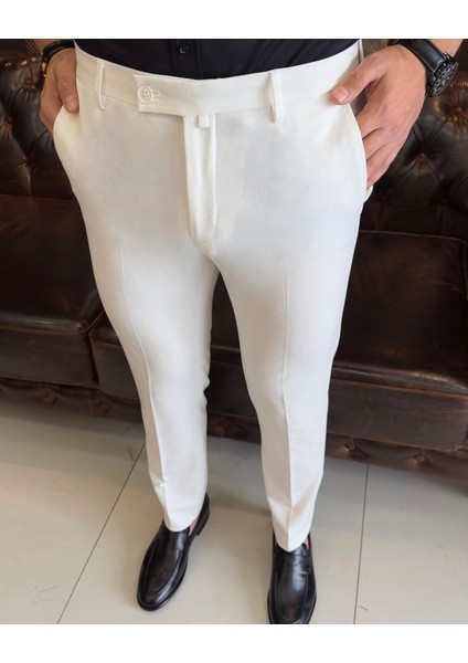 İtalyan stil slim fit erkek kumaş pantolon ekru T9765 modelleri