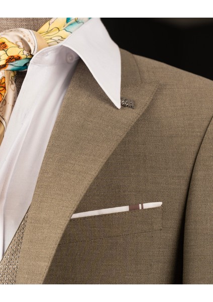 Italyan Stil Kombin Takım Elbise Ceket Yelek Pantalon Haki T14036 modelleri